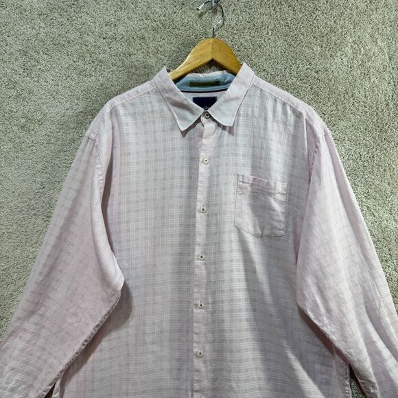 Tommy Bahama Shirt Men's XXL Pink Textured Plaid Pocket Long Sleeve Linen Blend - Picture 2 of 12